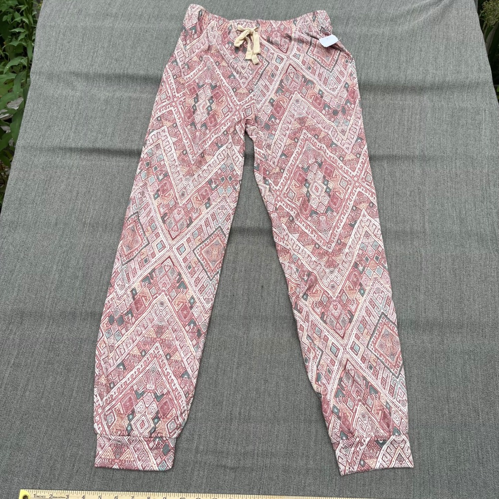 Azur Geometric Diamond Print Joggers Pink Teal Boho Lounge Pants NWT Large